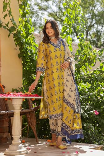 Women's Rayon Blend Printed Straight Kurta with Pants and Dupatta3