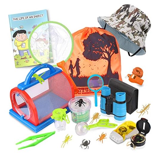 ESSENSON Outdoor Explorer Kit & Bug Catcher Kit with Binoculars, Compass, Magnifying Glass, Critter Case and Butterfly Net Great Toys Kids Gift for Boys & Girls Age 3-12 Year Old Camping Hiking