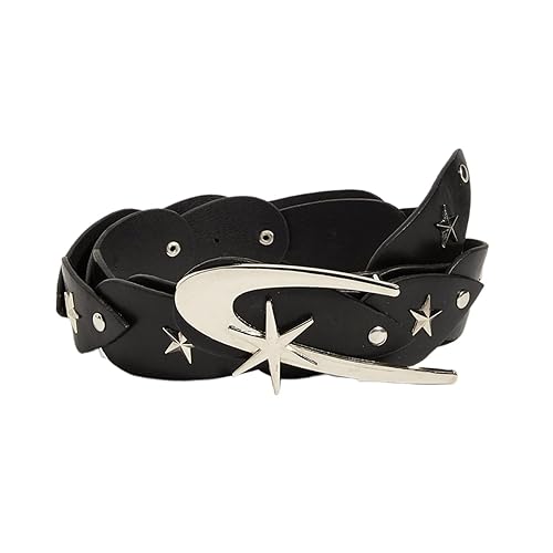 SZYDD Star Belt Western Adult Belt with Star Rivet Decoration Wear-Resistant Stitching Belt PU Belt Suitable for Rock Fans Decoration