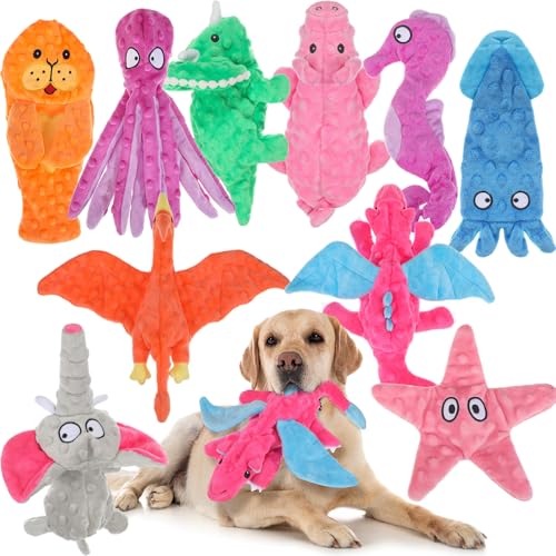 Sratte 10 juguetes chirriantes para perros, sin relleno, juguete arrugado para perros masticadores agresivos, juguetes de peluche para dentición de cachorros, juguetes masticables para mascotas