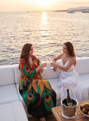 Image of Yanziliu Kaftan Dress for Women,Plus Size Hawaiian Batwing Sleeve Beach Cover Up Summer Swimsuit Dresses