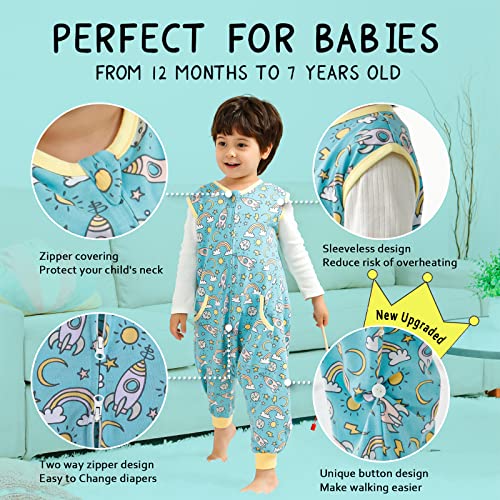 Image of WONDAY Toddler Sleep Sack with Feet, 0.5 Tog Sleeping Sacks for Walking with Legs 12-18 Months 2T 3T 4T 5T, (12-24 Months, Rocket)
