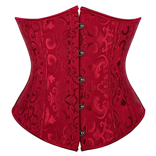 Josamogre Corset Underbust Bustier Femme Top Floral Lacet Push Up Serre Taille Sexy Gothique Halloweenn Vin Rouge S