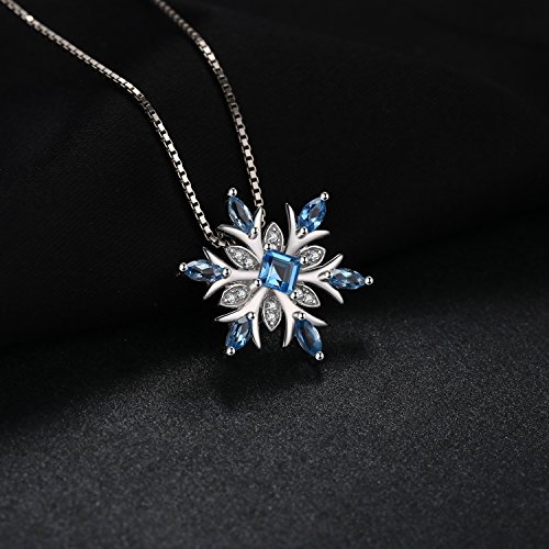 JewelryPalace Snowflake Flower Genuine Swiss Blue Topaz Necklace for Women, 14k Gold Plated 925 Sterling Silver Necklaces for Women, Gemstones Birthstone Statement Pendant Necklace, 18 Inch Box chain3