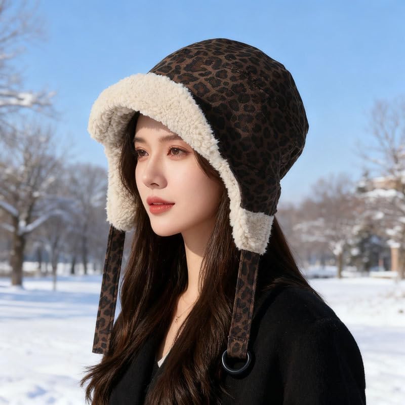 Lamb Wool Flight hat Women's Warmth and Cold-Proof Ear Protection Riding Casual and Versatile Lei Feng hat
