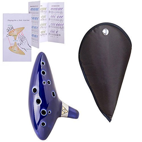 greententljs Ocarina de tiempo de cerámica Ocarina, 12 agujero horno con cerámica alto C Legend of Zelda Ocarina Flauta con libro de canciones libre bolsa protectora y cuerda ideal para principiantes y The Legend Of Zelda ventiladores (azul)