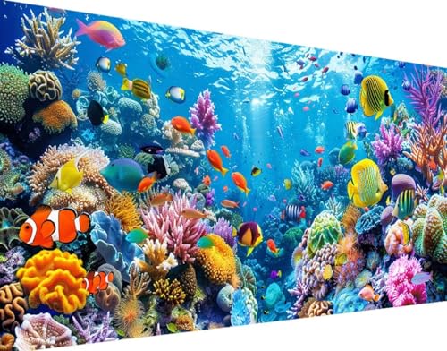 Kit de Peinture Diamant BUGUFEN, Océan Broderie Diamant, 5D Diamond-Painting, Poisson, Grand Format 30x60cm, Non Pliant, Adulte, Nature, Toile, Contemporain, Diamond Painting Kit