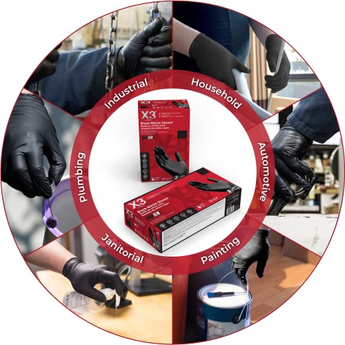 X3 Nitrile Disposable Gloves, 3 Mil, Latex And Powder-Free, Textured, Food Safe, Ideal For Industrial And Home Use, Black, Medium, Box Of 100 #TOP2