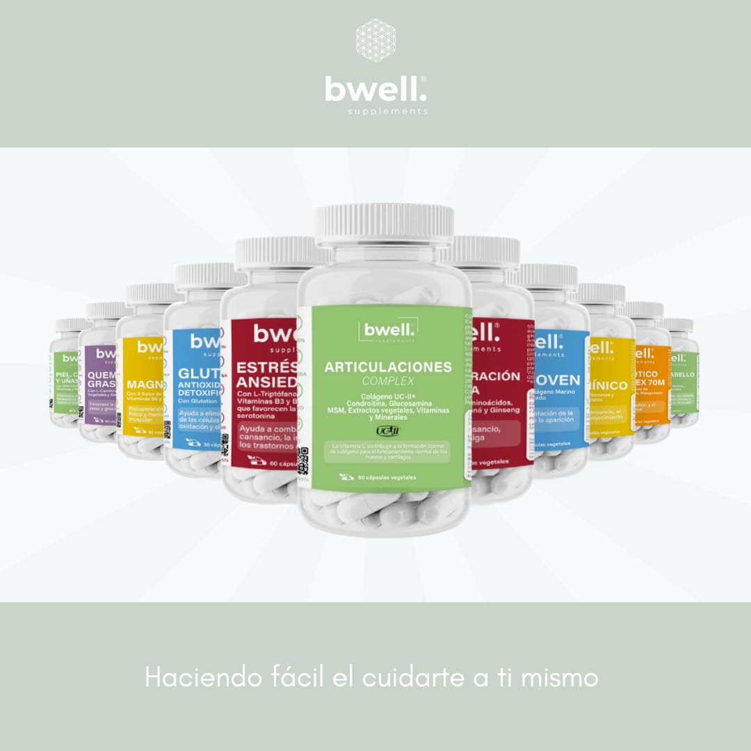 Colageno Hidrolizado Puro con Vitamina C MSM Minerales para Articulaciones Piel Cabello 90 Capsulas con Herpagofito y Boswelia Sin Gluten Ni Lactosa UC - II ® | BWELL SUPPLEMENTS