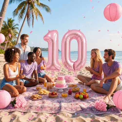 Image of Number Balloons Pink Party Balloon - Giant Number 10 Balloon, 40 Inch Large Balloon, Birthday Decorations for Women, Birthday Balloon for Anniversary Baby Shower Princess Party Decorations