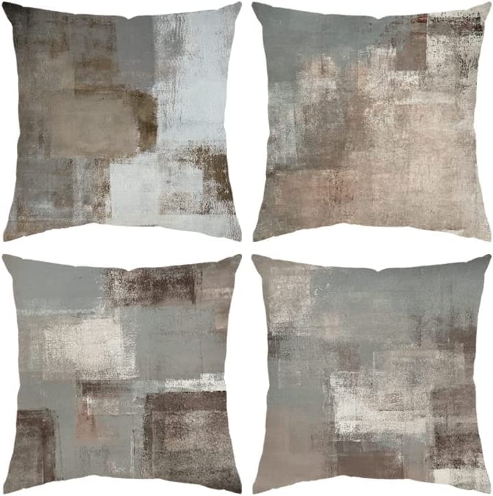 TIDWIACESet of 4 Grey Cushion Covers, 45 x 45 cm, Decorative Sofa Cushion Covers, Linen Cushion Covers, Luxury Decor for Sofa, Living Room, Decorative Cushions