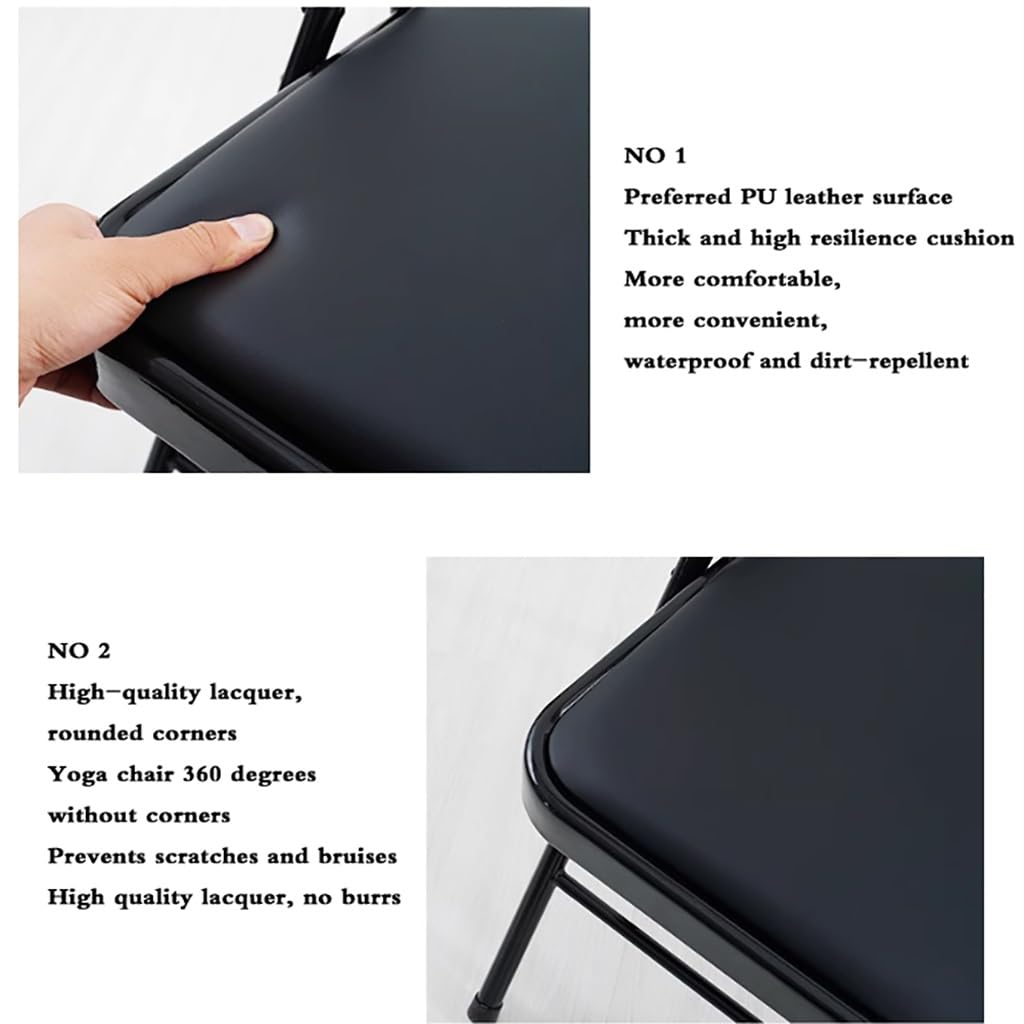 Silla de yoga plegable con patas antideslizantes, piel sintética, sin respaldo, para entrenamiento de fuerza y equilibrio, marco de metal, color rosa, ideal para paradas de manos y entrenamientos en