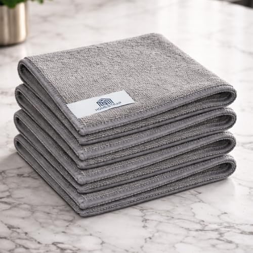 Image of Homestrap Grey Microfiber Cloth 340 GSM (40*40 CM) Set of 4 | Highly Absorbent Multipurpose Cleaning Cloth for Kitchen, Glass, Car & Home | Scratch-Safe, Reusable Streak-Free Microfiber Wiping Cloth