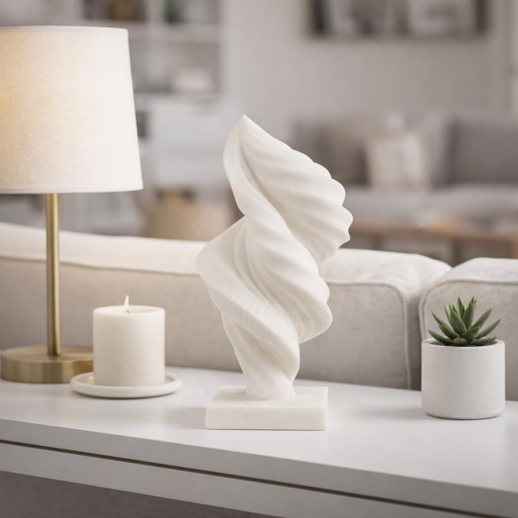 Sculptural Twisted Wave Resin Sculpture for Home Decor - Decorative Living Room Decor for Bathroom and Coffee Table Styling - Ornament Accent for Shelf, Table, or Office Desk - 15", White