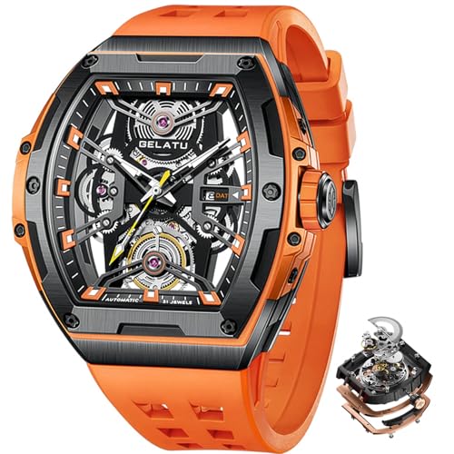 Image of OLEVS Luxury Watches for Men Black Mechanical Wrist Watch Self Winding Automatic Tourbillon Watches Skeleton Waterproof Mens Wrist Watch
