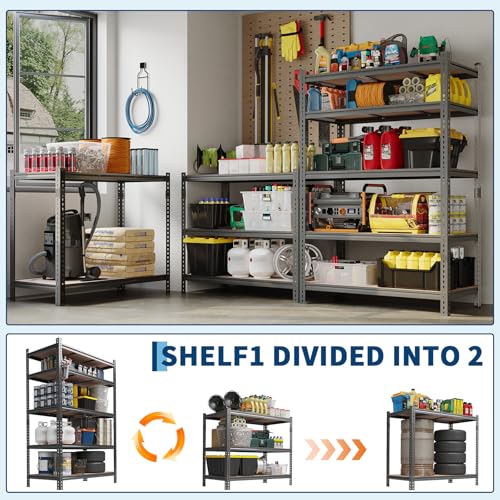 Image of 5-Tier Heavy Duty Adjustable Metal Storage Unit, 72 inch h x 35.5 inch w x 12 inch d, for Garage, Basement, Warehouse, Pantry, Closet, Kitchen, Black