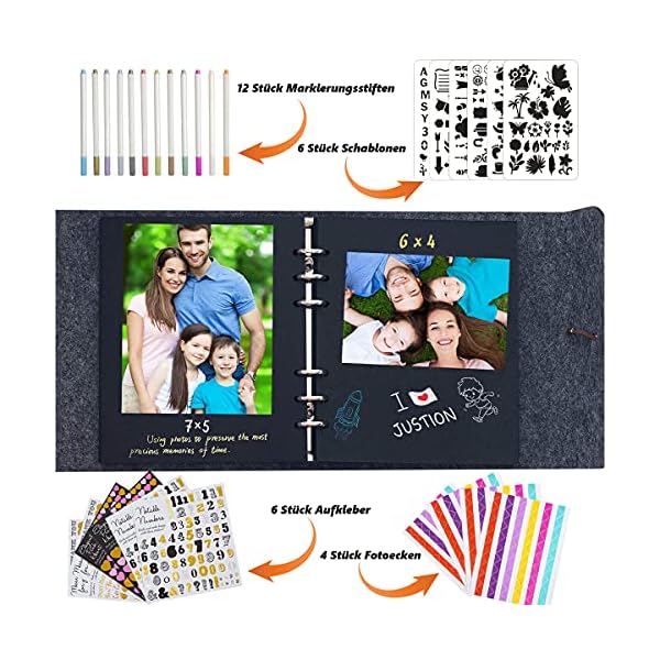 Fotoalbum Zum Selbstgestalten - Filz Scrapbook Album Erweiterbar Fotoalbum Ringbuch DIY Schwarze Seiten Fotobuch… – Bild 4