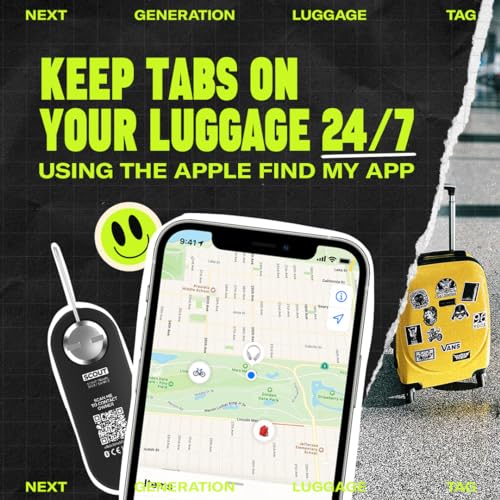 Knog Scout iOS Twin Pack Smart Tag, Tracker & 85dB Alarm – Rechargeable Luggage Tag Compatible with iOS App & Apple Find My, Digital Contact Info, Remote Chime, Water-Resistant, Black/Blue3