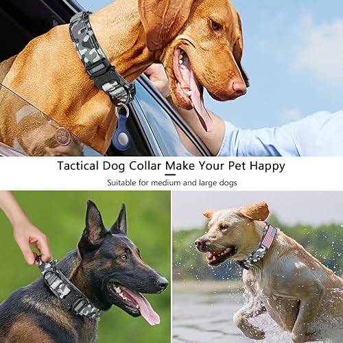 Image of DAGANXI Tactical Dog Collar, Adjustable Military Training Collar Nylon Pet Collar with Control Handle and Heavy Metal Buckle for Medium Large Dogs, with Patches and Case