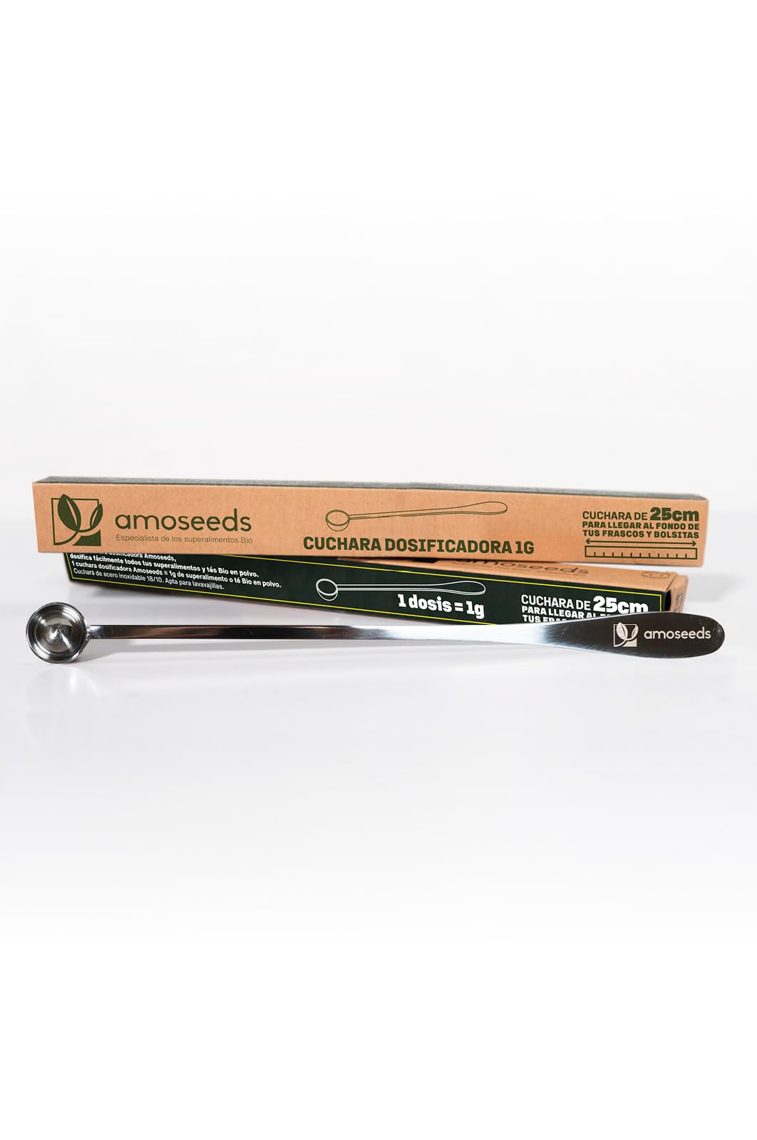 Cuchara dosificadora para té | Dosis de 1 gramo | Acero inoxidable 18/10 | Primera Calidad (25 cm)
