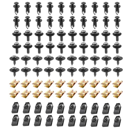 Opuweiy 100 PCS Car Bumper Repair Kit, Universal Body Clips Automotive Fender Splash Guard Fixing Clips, Undertray Screws and Rivet Fasteners Set, Universal U-Nuts Kit Car Accessories