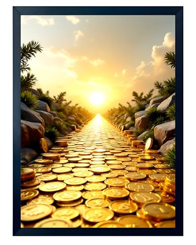 Image of ARTFUL TOY BOX - Golden Path Photo Frame Wall Art for Home & Office Decor | Success, Growth & Wealth Journey Landscape Wall Decor | HD Glossy Print | Premium Fiber Black Frame - 12x18 Inch (30x45 cm) (Design 12)