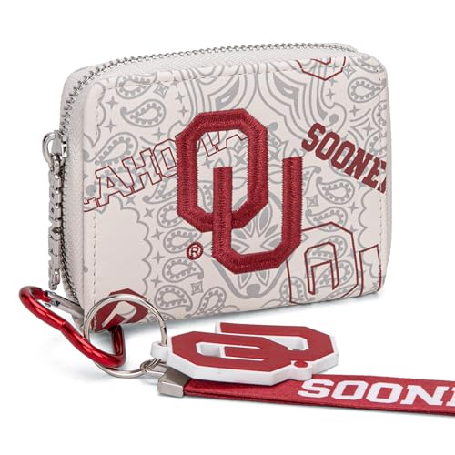 Montana West Oklahoma Sooners NCAA Zip Around Wallet with Lanyard - Women's Game Day Accessory, Team Logo Paisley Design NC-OU012BG