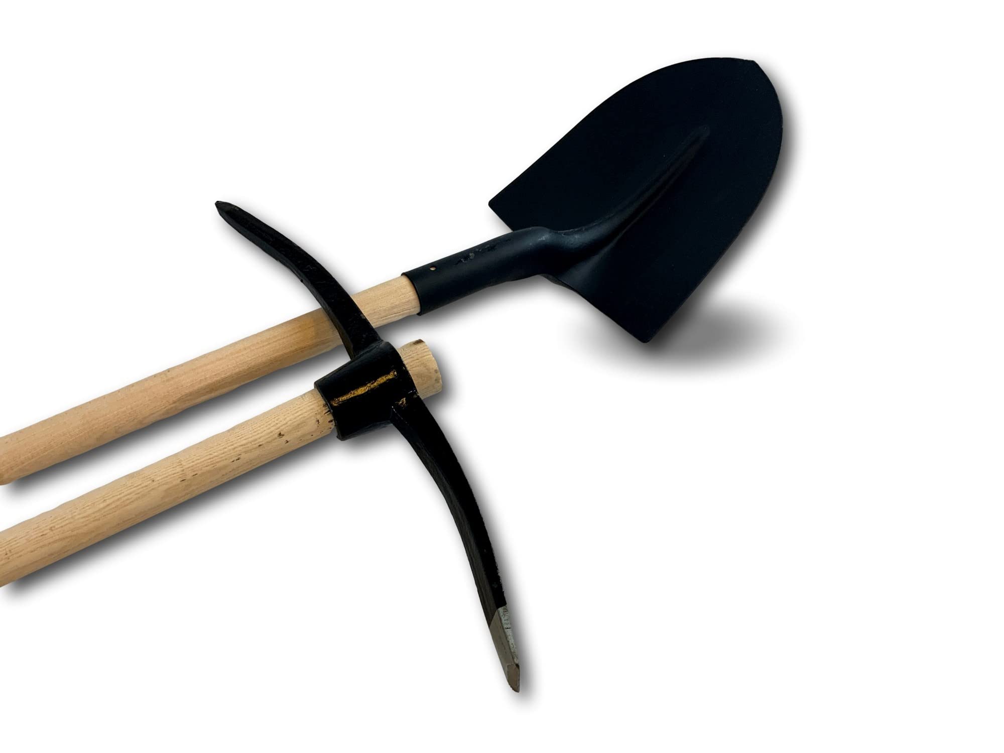Kibros Kit pioche terrassier 90 cm + Pelle maçon 130 cm tête Acier | Pioche manche 90 cm + pelle ronde 130 cm, manches bois fabriqués France, têtes acier, terrassement maçonnerie BTP.