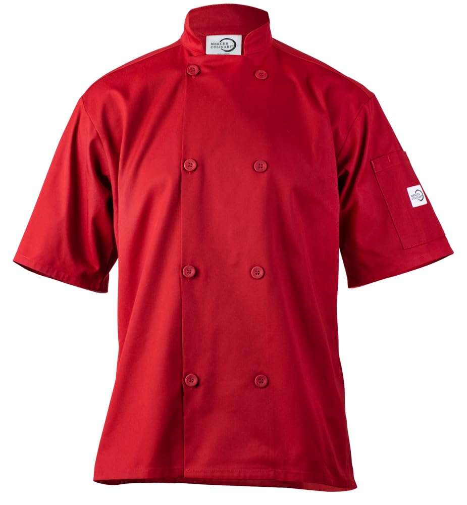 Mercer Culinary Millennia Air Short Sleeve Men's Cook Jack with Full Mesh Back, Large, Black