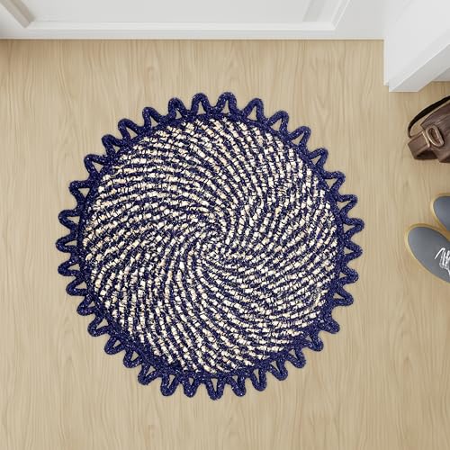 Image of Cotton Doormat for Home |Handmade Cotton Doormat | Quick Dry, Washable Door Mat for Home, Bathroom & Bedroom (Blue-B)
