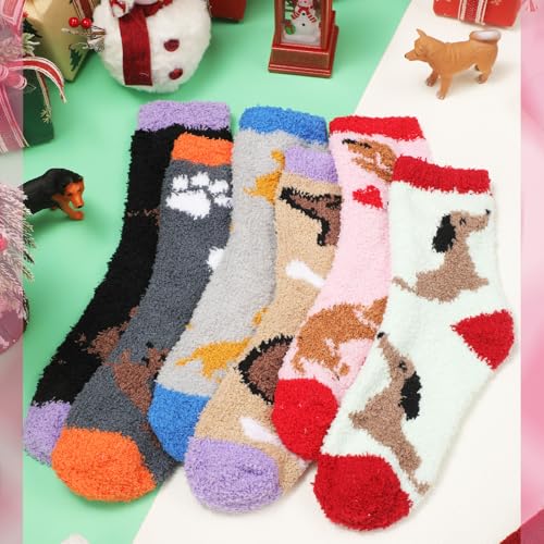 Image of Skicuff 6 Pairs Women Fuzzy Socks Bulk Slipper Warm Sleeping Crew Socks for Women Men Microfiber Soft Holiday Teacher Gifts