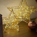 HILIGHT LED Weihnachtsstern gold - mit warmweißen LEDs - zum Hinstellen oder Aufhängen - für Innen und Außenbereich Weihnachtsdeko Fensterdeko (120 LEDs - B37xH36xT7 cm)