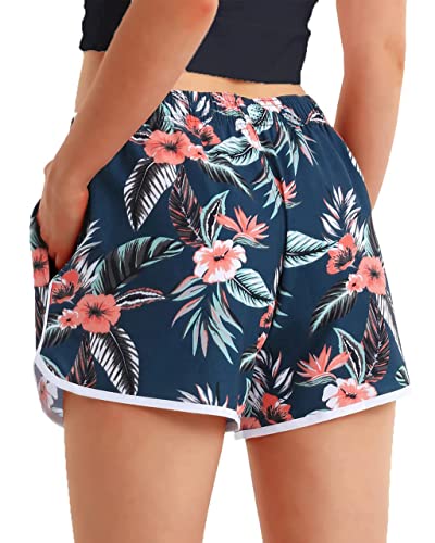 Aptro Women's Board Short For Swim Quick Dry Swim Trunks Beach Shorts Hibiscus Navy Wst14 Black L #TOP1