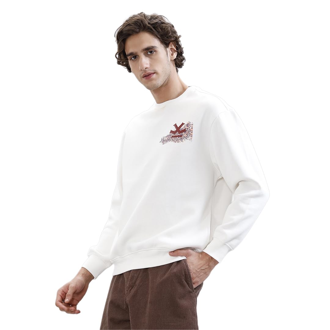 wrogn Men's Cotton Blend Fleece Sweatshirt | Kilim Inspired Back Graphic Print | Oversized Fit-picture-53
