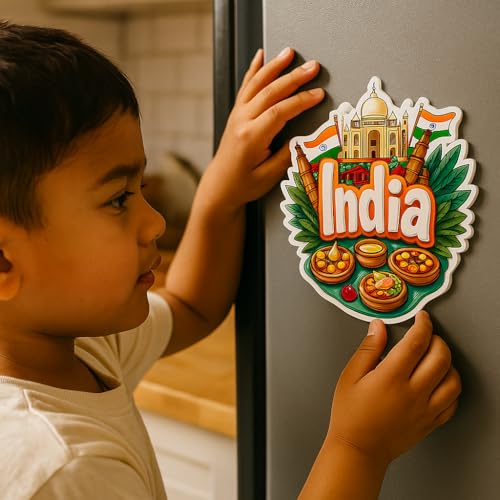 Image of Naxon India Country Theme Souvenir Wooden Refrigerator Stylish Fridge Magnet - Fridge Decoration Magnet for Kitchen & Home Decor | Perfect Souvenir Gift | Size 3x3 Inches | Pack of 1