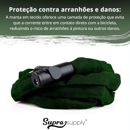 Trava Cadeado de Corrente 1,2m com Chave para Bicicleta Moto em Tecido de Corrente Maléavel Verde co