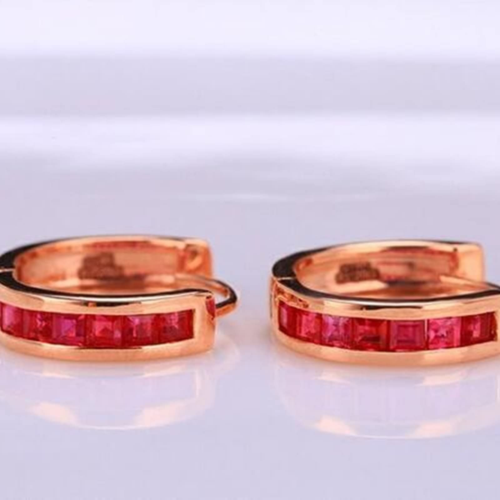 AMDXD Kolczyki damskie 18-karatowe czerwone złoto Au750, 1,2 ct rubinowe kolczyki Boże Narodzenie czerwone, Hoop Creole biżuteria do uszu różowe złoto Au750 prawdziwa biżuteria, 18-karatowe czerwone złoto (750), Rubin