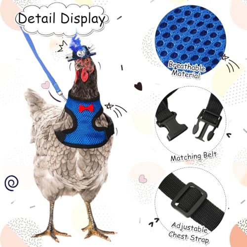 Image of Zhanmai 9 Pcs Chicken Harness and Leash for Hens Funny Chicken Accessories with Leash and Hats for Hens Duck Goose Parrot Small Pet Harness Adjustable Training Walking Supplies (L)