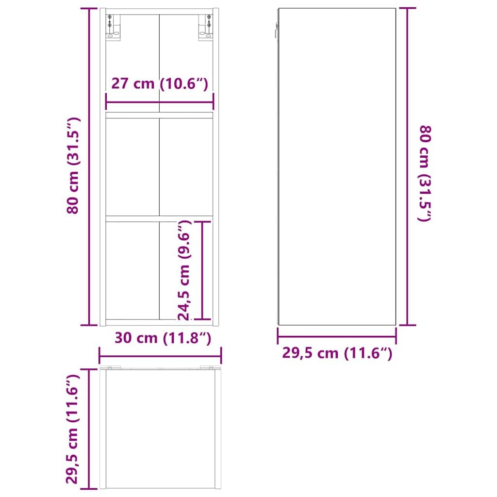 Armadietto sospeso in rovere Sonoma, 30 x 29,5 x 80 cm, moderno mobile da cucina con spazio e ripiano per riporre e ordinare in cucina, bagno o cantina