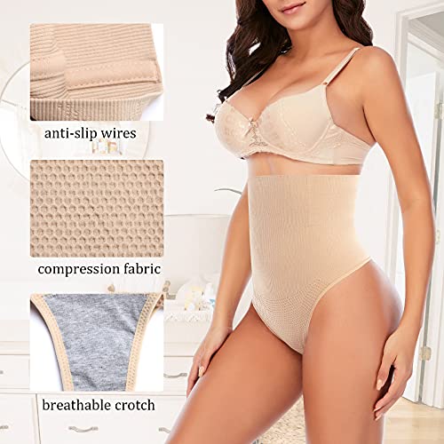 Image of Werena Thong Shapewear for Women Tummy Control Seamless High Waist Body Shaper Underwear Shaping Panties(#20 Beige (High Waist), Medium)