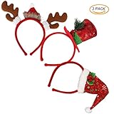 LeeSky 3PCS Christmas Santa Headbands Reindeer Antlers Christmas Head Bands Hair Hoop for Christmas Holiday New Years Decoration