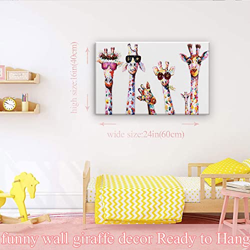 Funny Animals Canvas Wall Art Decor Lovely Giraffes Family Cartoons Painting Prints Picture Framed Stretched Wall Decoration Bedroom Kids Nursery Room Gift (Cute Giraffe, 24Inchx16Inch) #TOP1