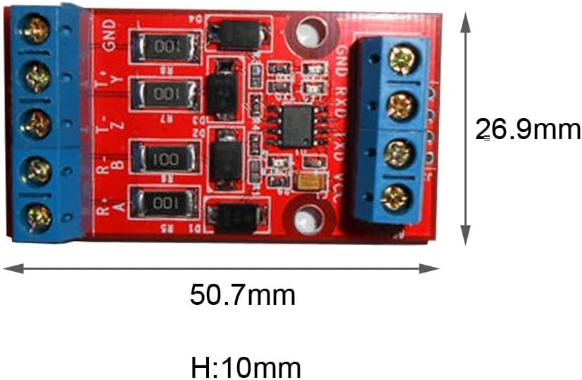 MiOYOOW RS422 to TTL Converter Module dimensions showing length 50.7mm, width 26.9mm, and height 10mm.