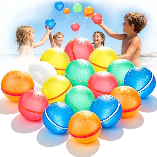Magnetische wasserbomben wiederverwendbar im 16er Set, wasserbomben selbstschließend, schnell befüllbar, Sommer Wasserschlacht Spielzeug für Garten, Pool, Strand und Party