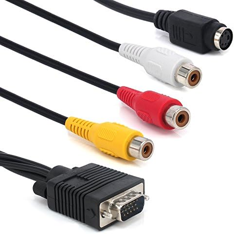 Yilan Premium VGA 15 Pin Male to TV Converter S-Video + 3 RCA Out Cable Adapter Wire Cord for TV PC Computer AV Projector