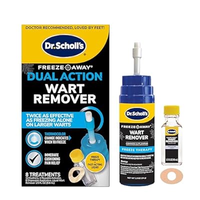 Dr. Scholl's Dual Action Freeze Away Wart Remover, 8 ct Twice as Effective as Freezing Alone on Larger Warts, Fast-Acting Treatment for Common and Plantar Wart Removal, Safe to Use on Kids Ages 4+