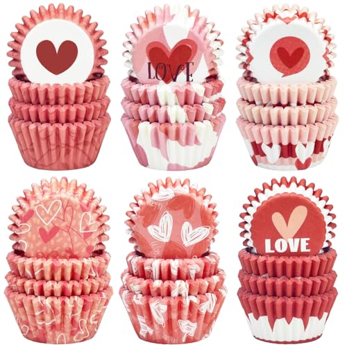 Qiqee Valentine Cupcake Liners Mini Muffin Liners For Christmas 300-Count 6 Original Design No Smell, Food Grade Baking Cups Paper(Small Size)