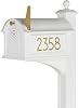 Whitehall Custom Extra Large Mailbox - Balmoral Model with Modern Style Address Plaques, Monogram and Side Mount Post Package, Sand Cast Aluminum, White Personalized in Goldtone