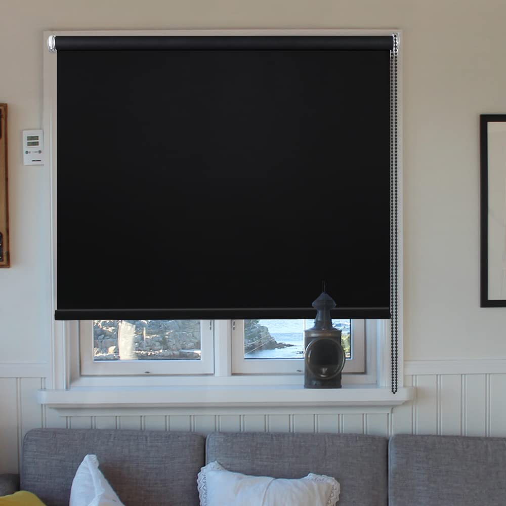 KCO Roller Shades for Windows Blackout Roller Shades Blinds, UV Protection Window Roller Blinds Room Darkening Shades for Bedroom, Kitchen and Living Room, 20" W x 72" L, Black