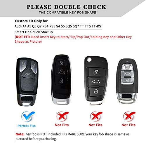Qbuc For Audi Key Fob Cover Case With Leather Keychain Clip For Audi A4 A5 Q5 Q7 Rs4 Rs5 S4 S5 Sq5 Sq7 Tt Tts Tt-Rs (White) #TOP2